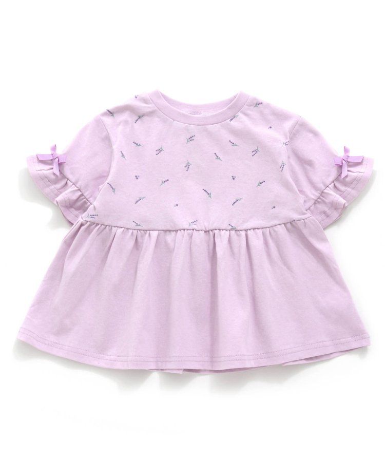 日本 apres les cours - 清新小白花蝴蝶結短袖上衣-水藍