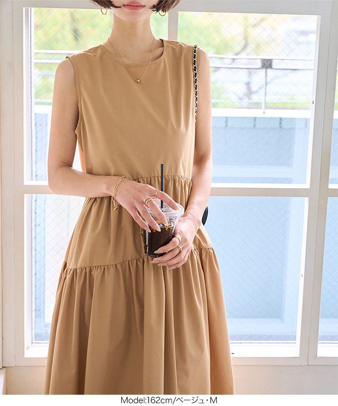 日本 Kobe Lettuce - 渡假風簡約分層無袖洋裝-黑 (M)