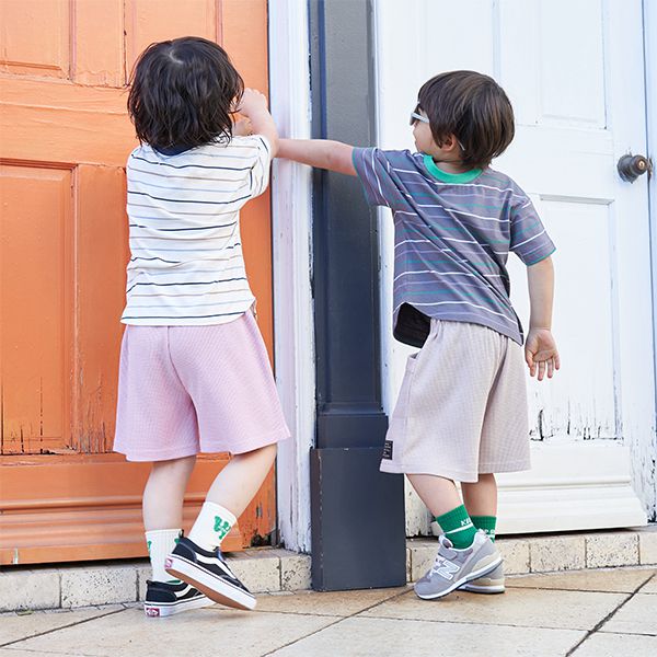 日本 b-ROOM - 華夫格柔軟舒適大口袋短褲-灰藍