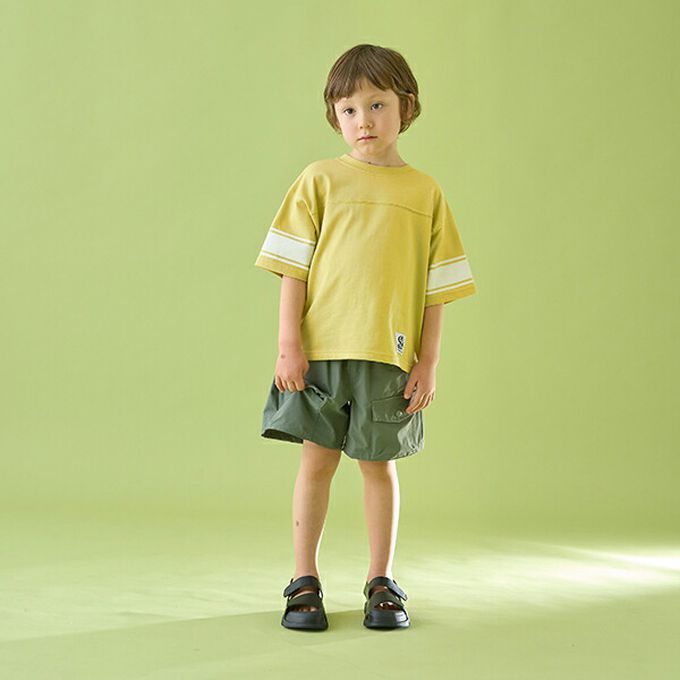 日本 b-ROOM - 正反都OK 落肩線條短袖上衣-黃