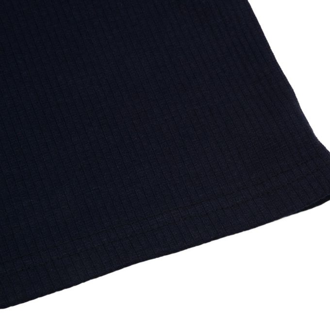 韓國 FORK CHIPS - 金屬裝飾直坑條翻領長袖上衣-深藍