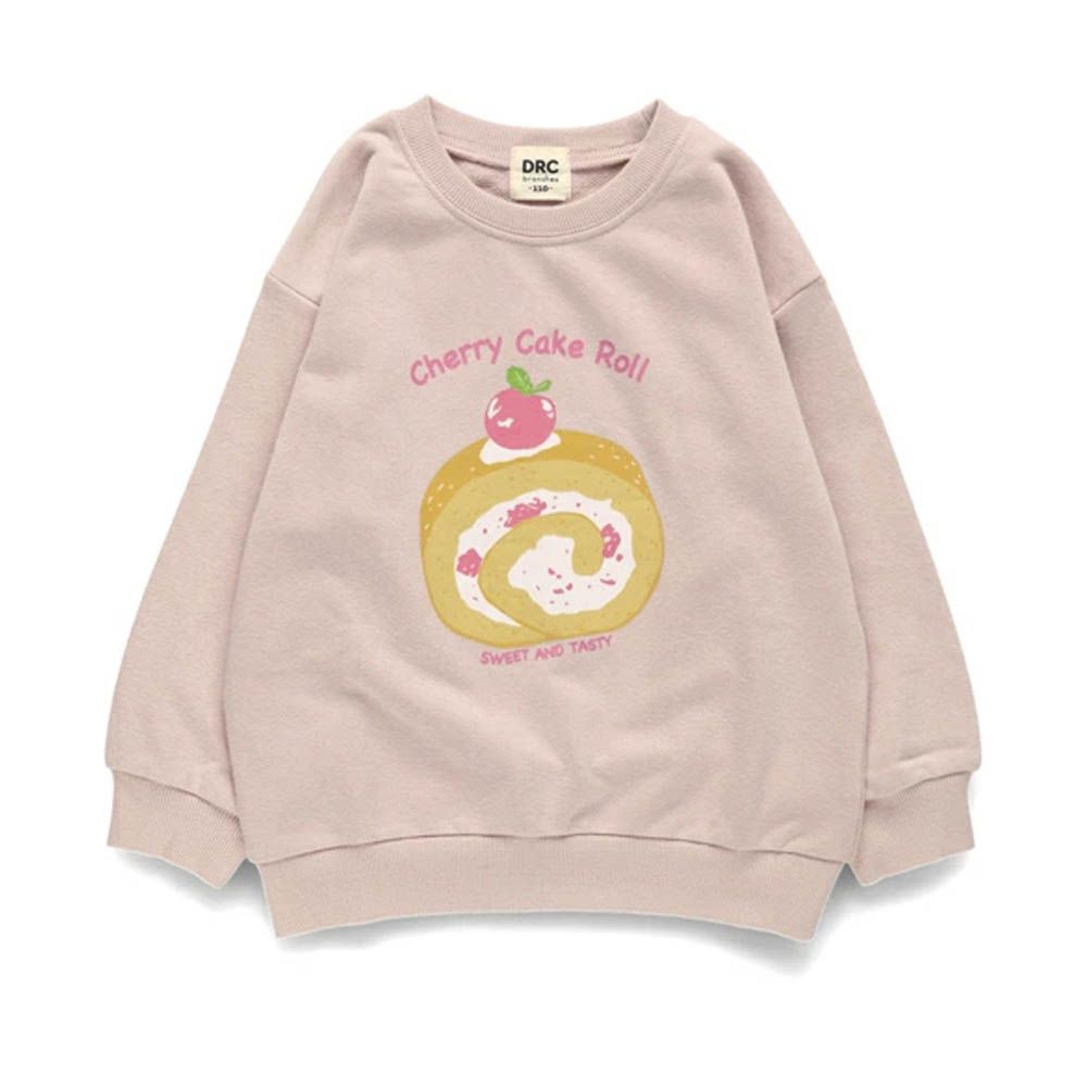 可愛女孩印花縮口長袖上衣-草莓蛋糕-粉紅