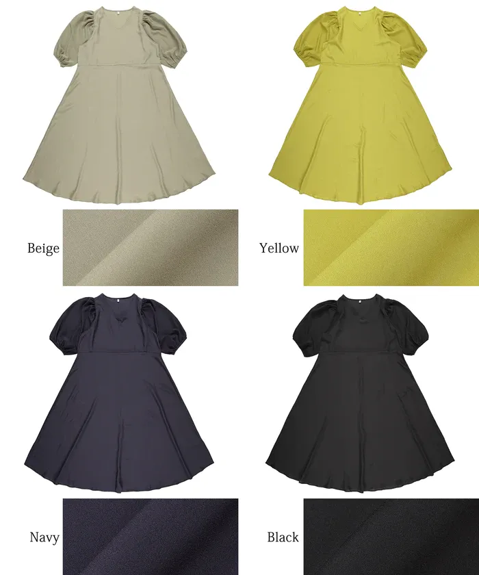 日本 COCA - 顯瘦V領收腰五分袖洋裝-米杏