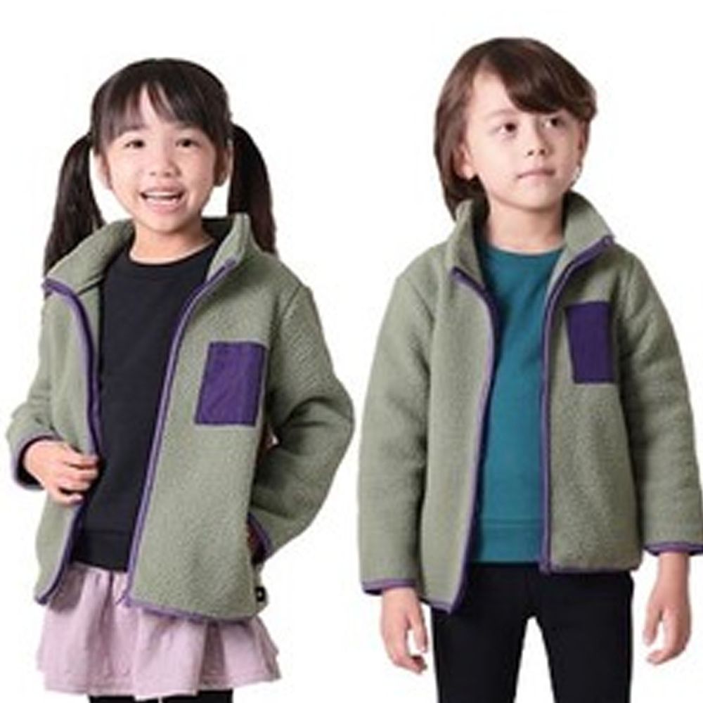 日本 TORIDORY - fleece 搖粒絨撞色立領保暖外套-墨綠紫