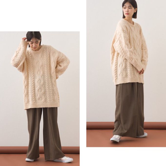 日本 OMNES - 季節感麻花編蓬鬆感針織上衣-米杏