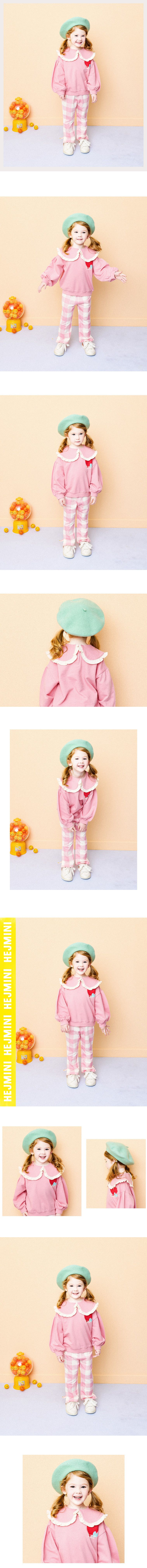 韓國 HEJMINI - 粉紅格紋荷葉領套裝-粉