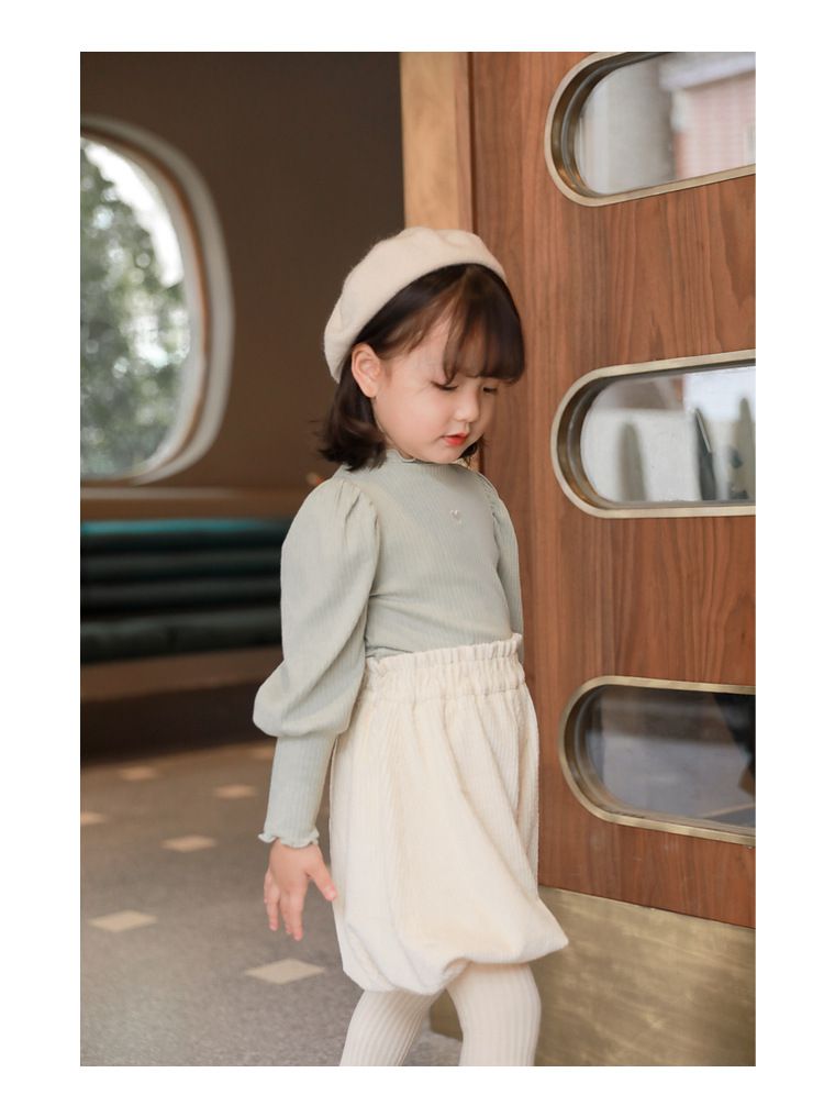 木耳領泡泡袖長袖上衣-小愛心-綠色