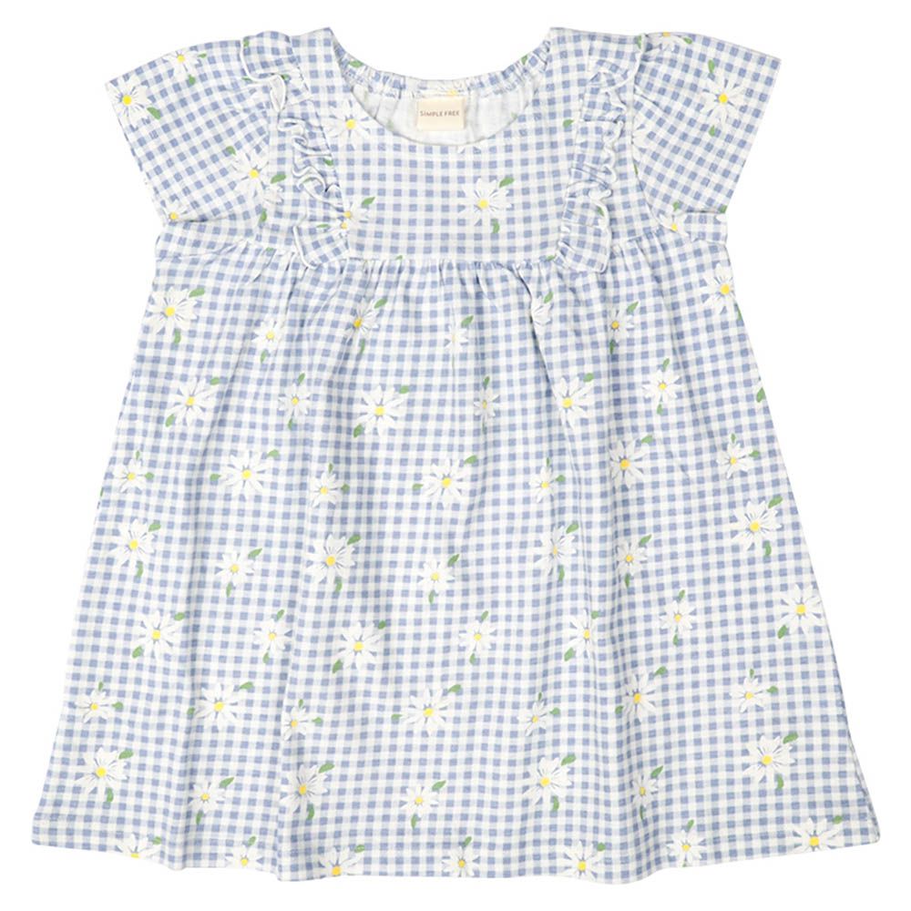 短袖洋裝-滿版印花-淺藍色