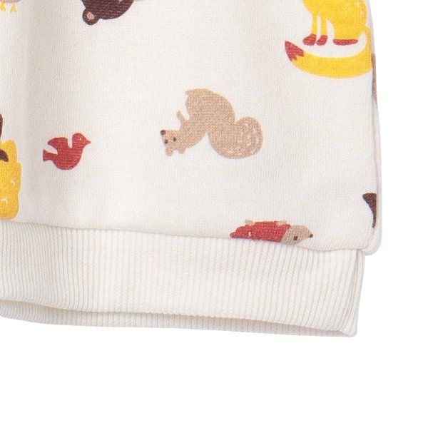 日本西松屋 - 裏毛圓領印花長袖上衣-小熊秋季-米杏