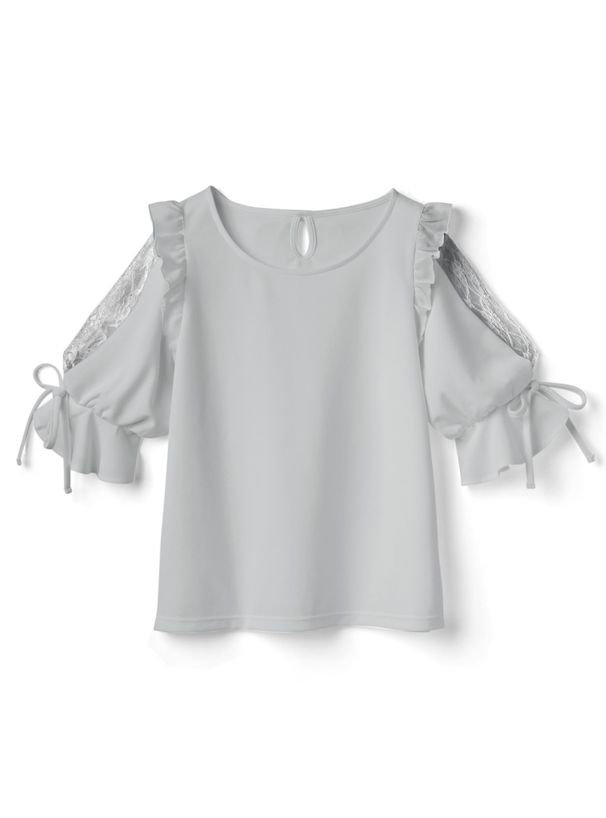 日本 GRL - 甜美蕾絲拼接短袖上衣-星塵藍