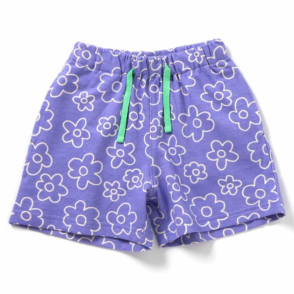 [必收]100%棉 舒適鬆緊印花短褲-花朵-紫