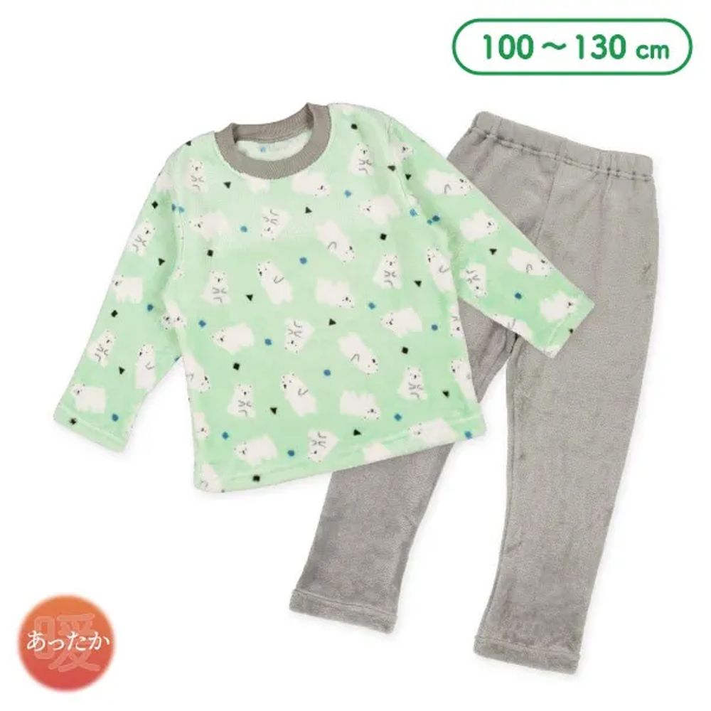 絨毛保暖長袖家居服/睡衣-熊熊-淺綠