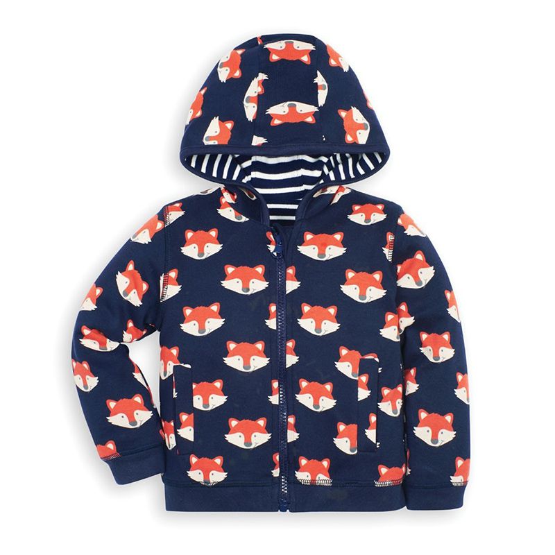 英國 JoJo Maman BeBe - 雙面穿100%純棉保暖連帽外套-狐狸團聚