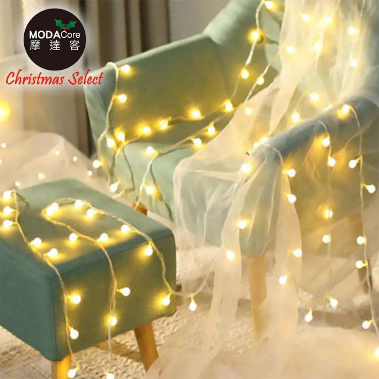 浪漫療癒100燈LED小圓球珍珠燈串/聖誕燈(USB接頭+贈豆腐頭插頭)-暖白光透明線-約10米長