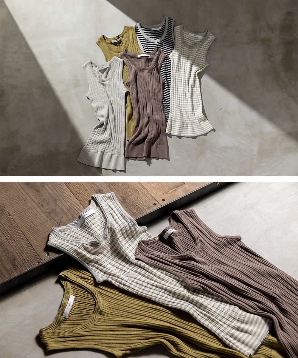 日本 OMNES - 純棉彈性羅紋無袖背心/內搭-灰黑