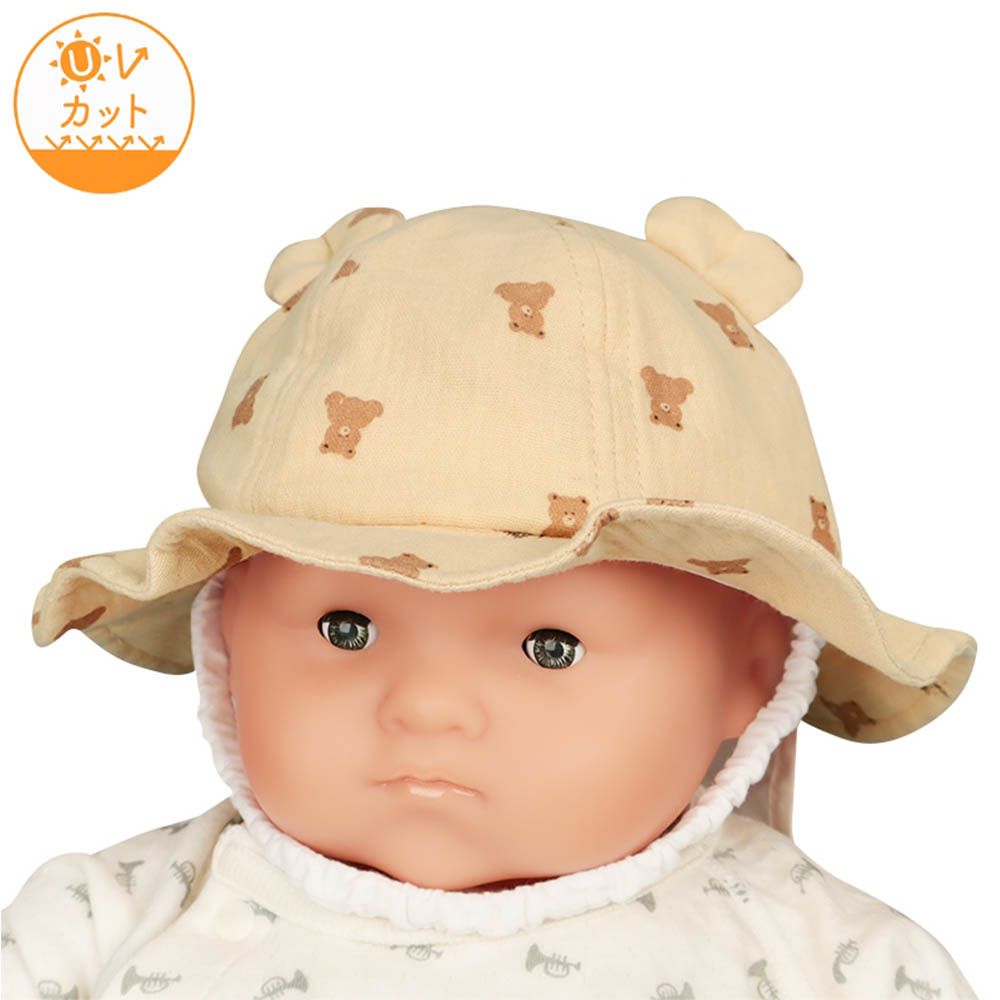 嬰幼兒耳朵造型帽-小熊棉紗-淺卡其色