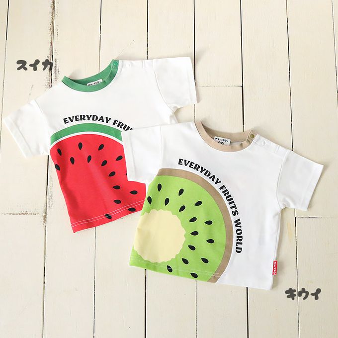 日本 ZOOLAND - 水果切片印花天竺棉短袖上衣-西瓜