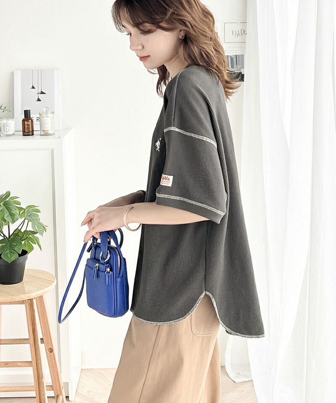 日本 Classical Elf - Java 華夫格落肩刺繡logo上衣-炭灰