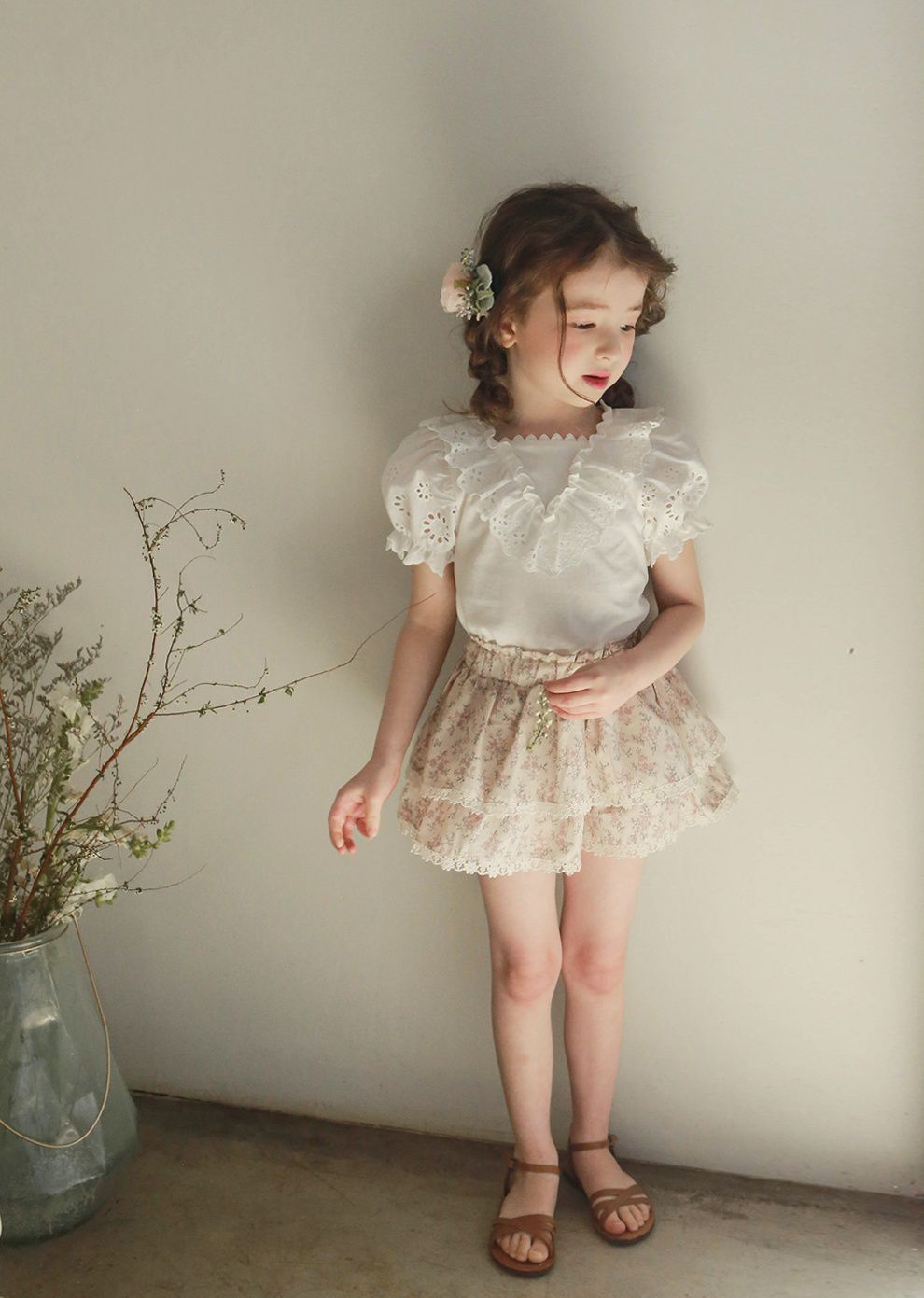 韓國 PuellaFLO - 蕾絲滾邊蛋糕褲裙-粉紅花