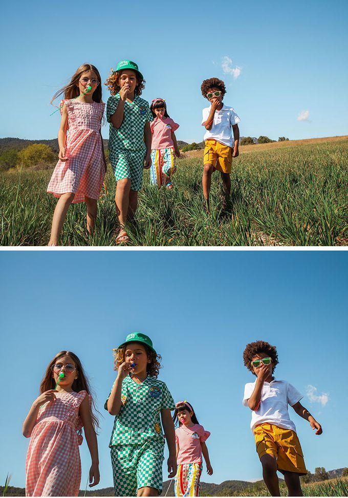 韓國 OZKIZ - 圖章點綴格紋短袖套裝-黑