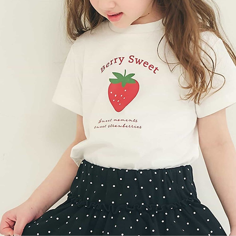每天都想穿的純棉印花短袖T恤-草莓-象牙白