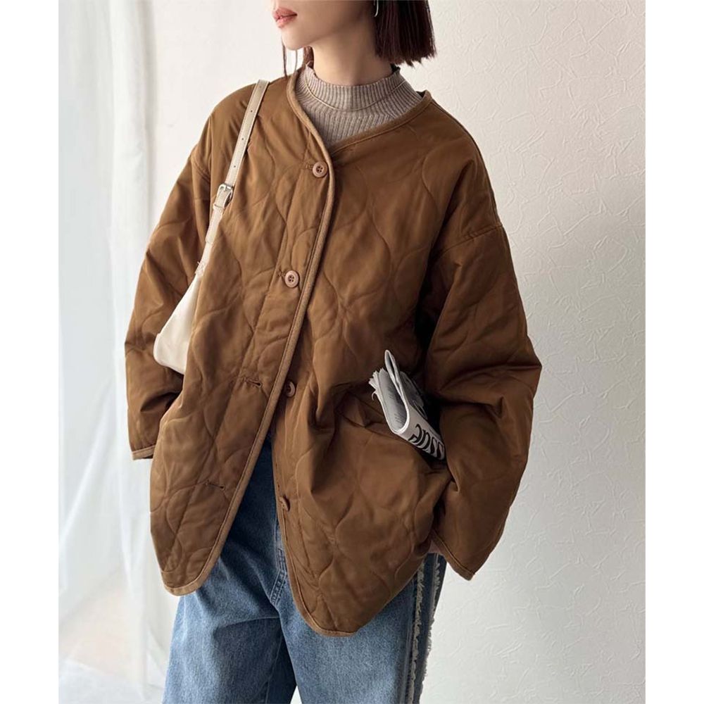 簡約絎縫泡泡紋鋪棉外套-焦糖咖