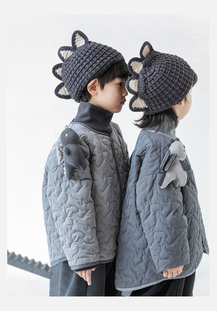 TONGMO - 可拆卸造型鋪棉包邊保暖外套-恐龍-淺灰色