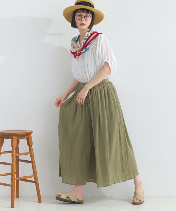 日本 Lupilien - 100%印度棉 輕盈飄逸寬褲-灰軍綠