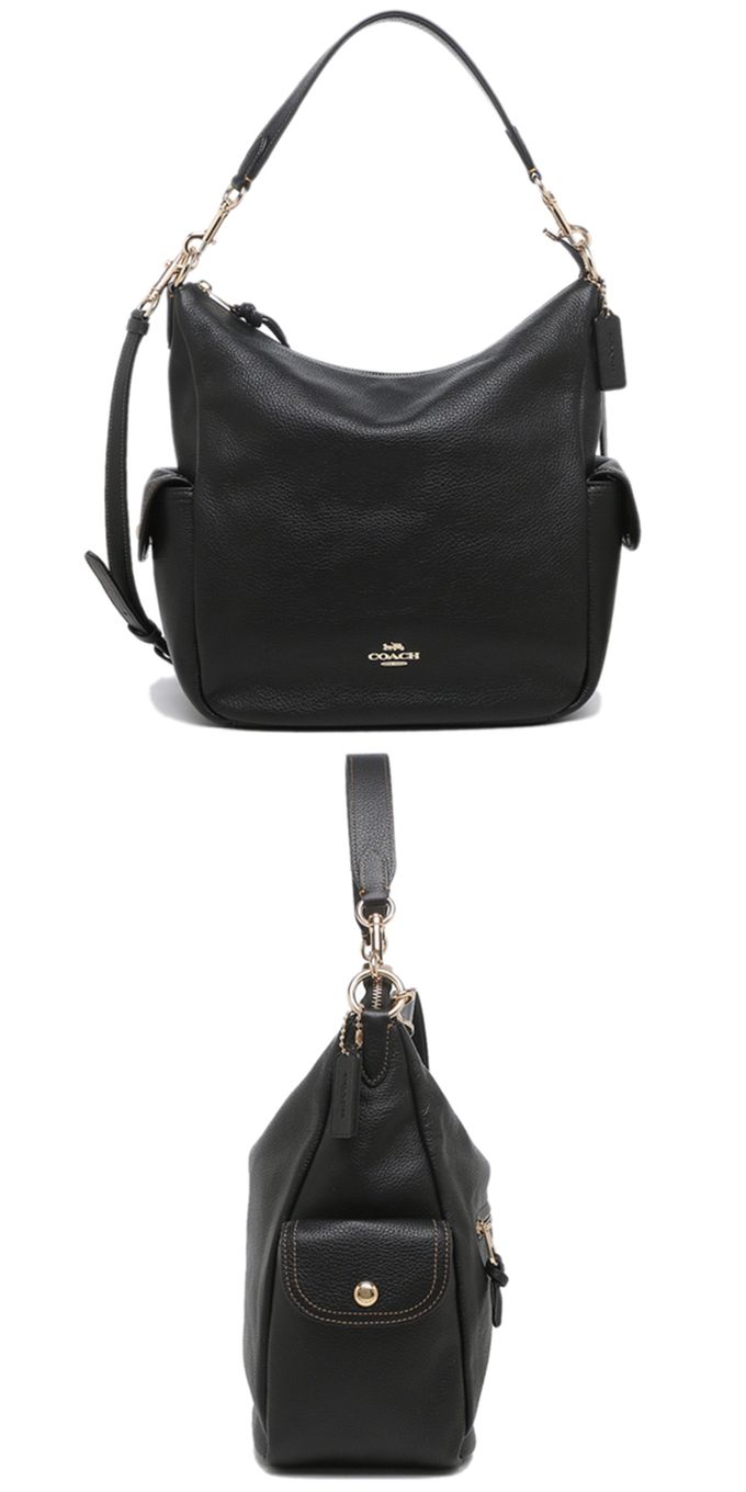 COACH - 素面荔枝紋皮革兩用包 (黑)