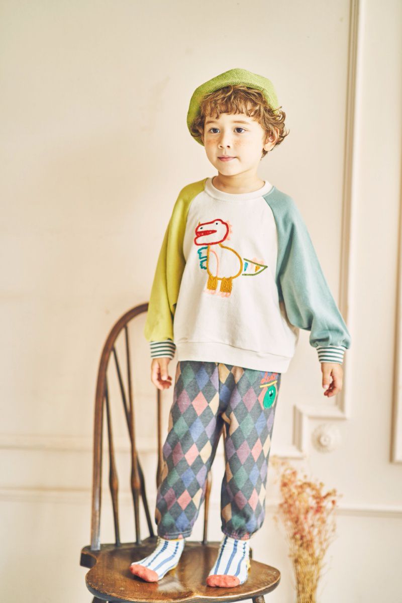 韓國 Mimico - 幾何圖形舒適棉褲-菱格灰