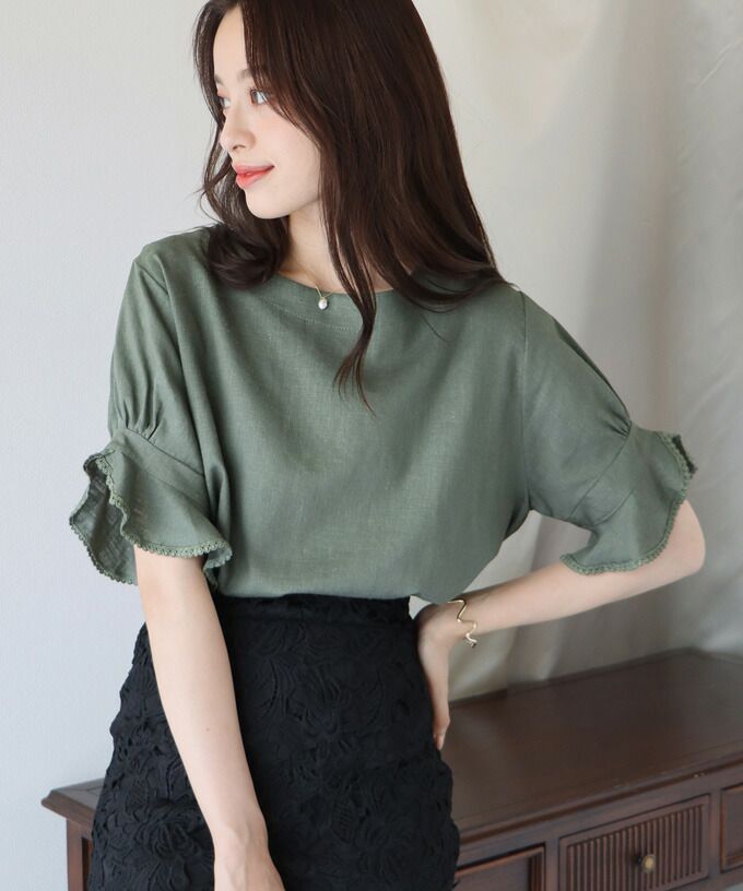 日本 BLUE EAST - 棉麻透氣涼爽短袖上衣-米杏