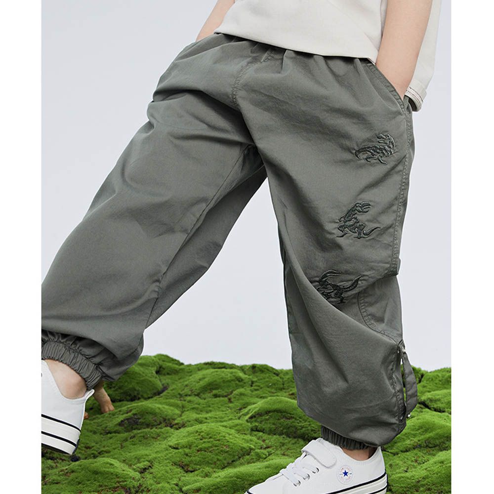 輕薄透氣休閒防蚊褲-恐龍刺繡-綠色