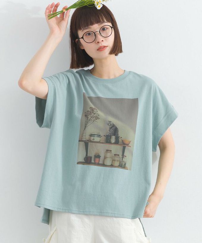 日本 Lupilien - 16支天竺棉 療癒印花法式袖上衣-貓咪的房間-白