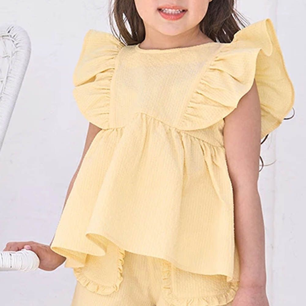 可愛飄逸荷葉邊無袖上衣-檸檬黃