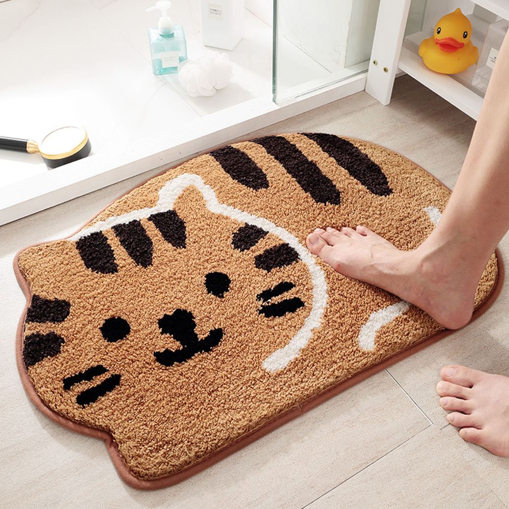 快速吸水植絨浴室腳踏墊-可愛貓貓-咖啡色 (45x65cm)