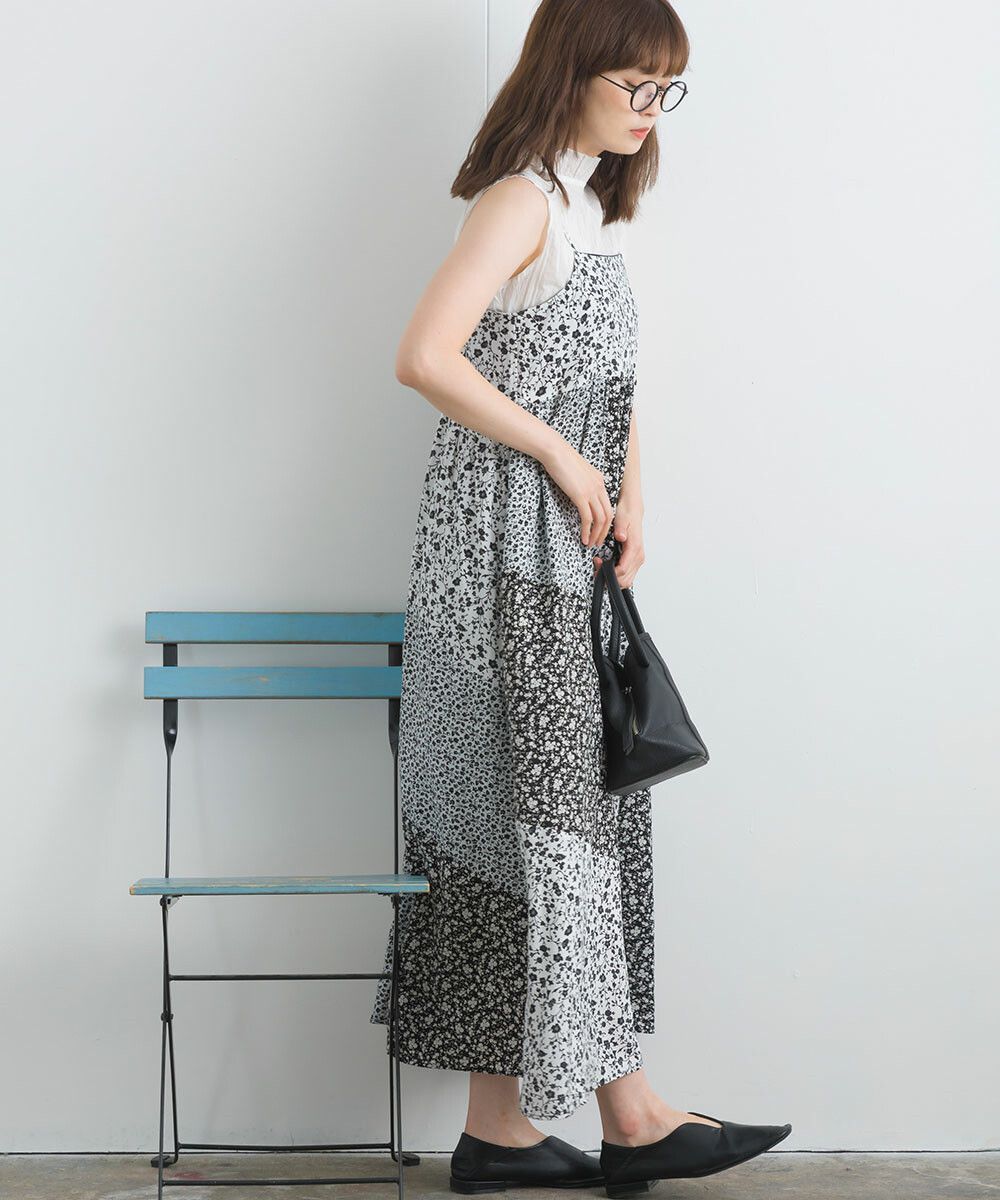 日本女裝代購 - 質感碎花拼接吊帶裙/洋裝-經典黑