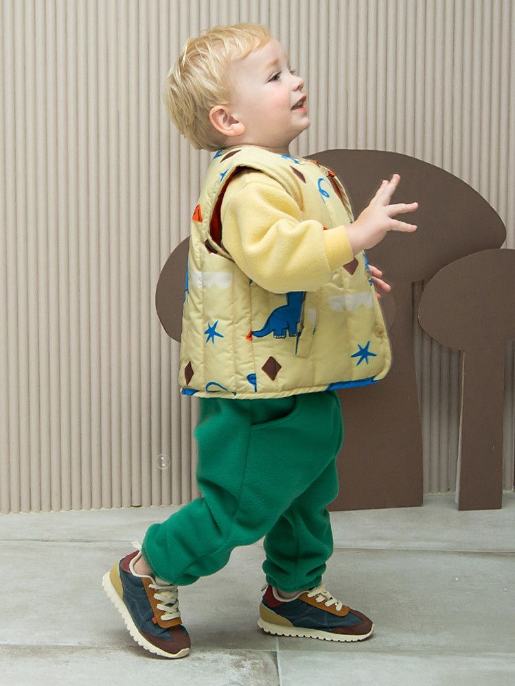 韓國Pimpollo - 手繪風自信恐龍保暖背心-灰