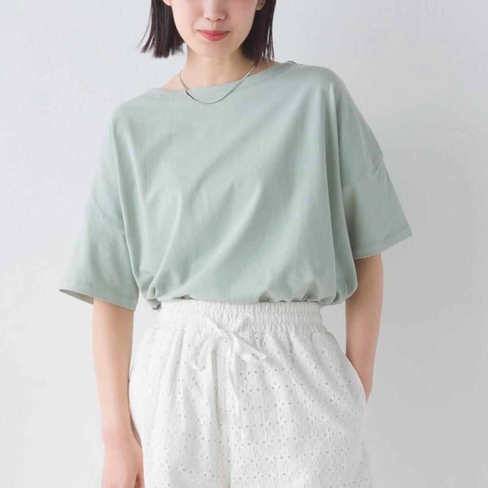 日本 OMNES - 百搭素面 落肩短袖T恤-薄荷綠