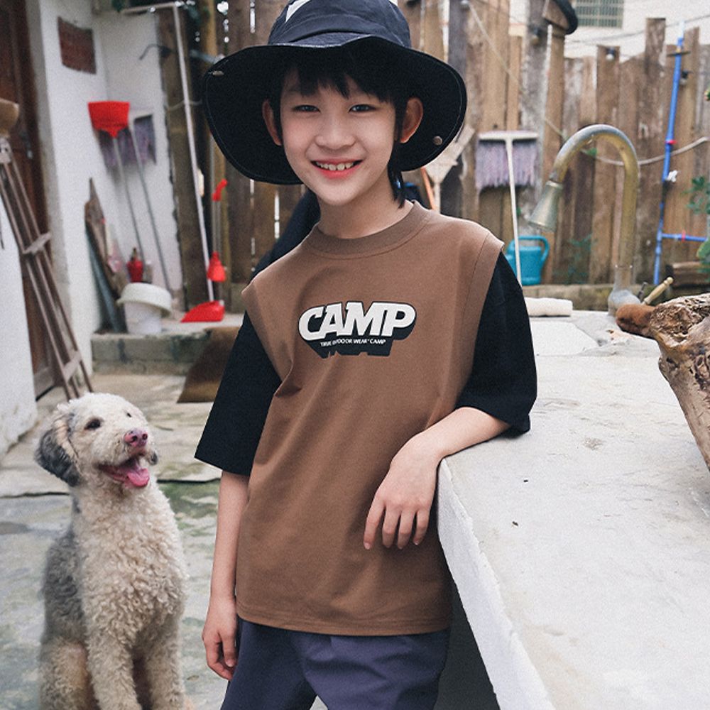 假兩件短袖上衣-CAMP-卡其