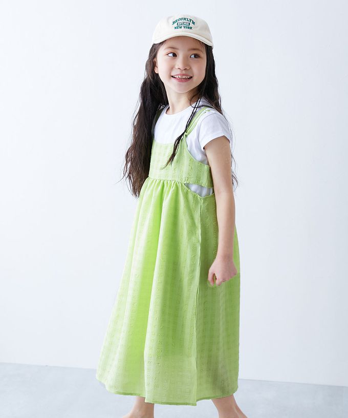 日本 devirock - 甜美緹花吊帶洋裝+圓領純棉T恤(2件組)-黑