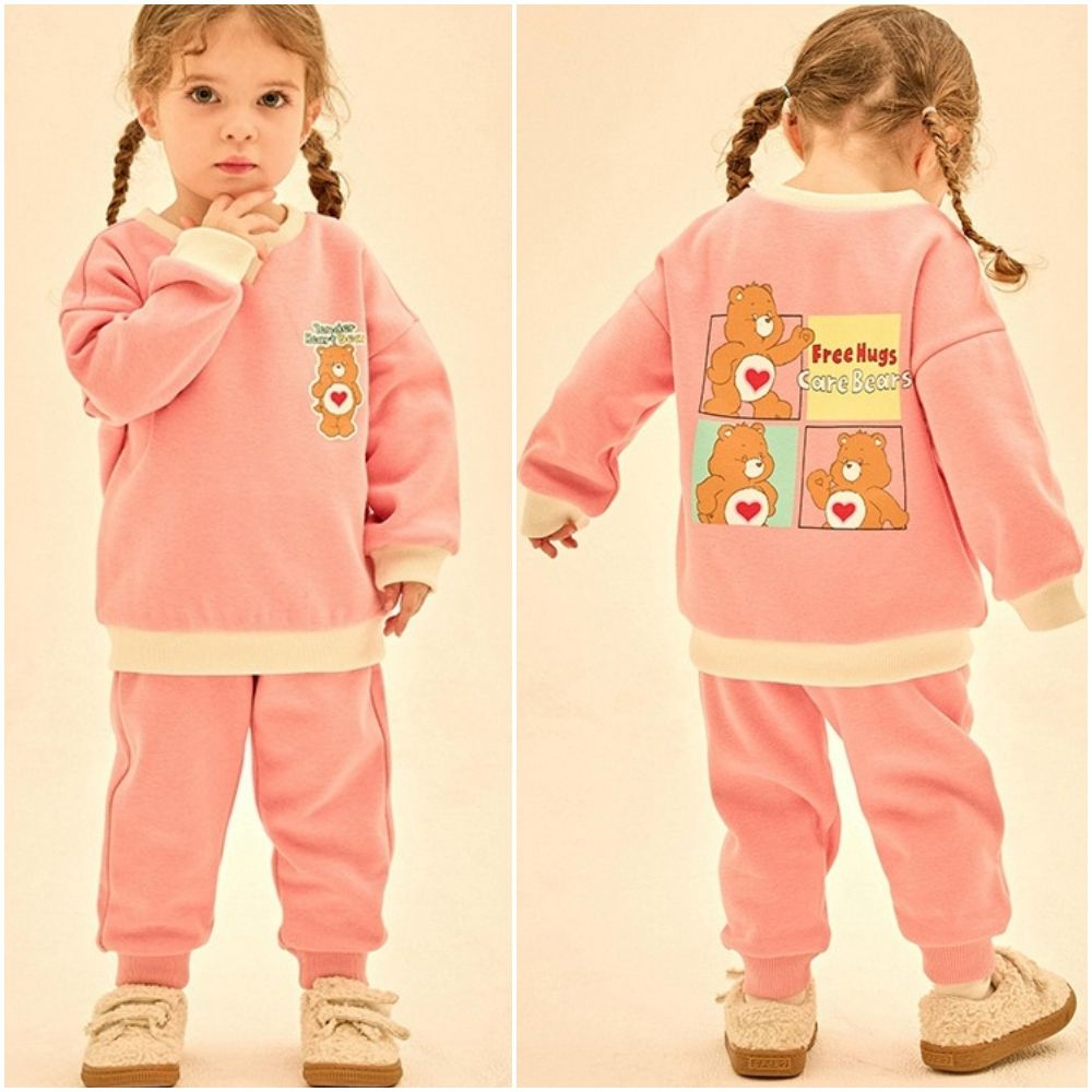 聯名款Free hug熊熊內刷毛長袖套裝-粉