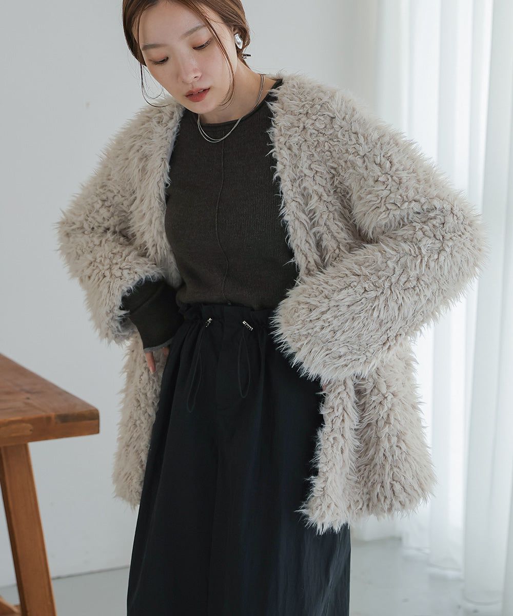 日本 Bab - 蓬鬆存在感絨毛開襟外套-淺粉紅