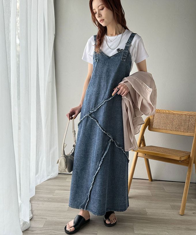 日本 Classical Elf - 華麗線條流蘇V領牛仔背心裙-黑