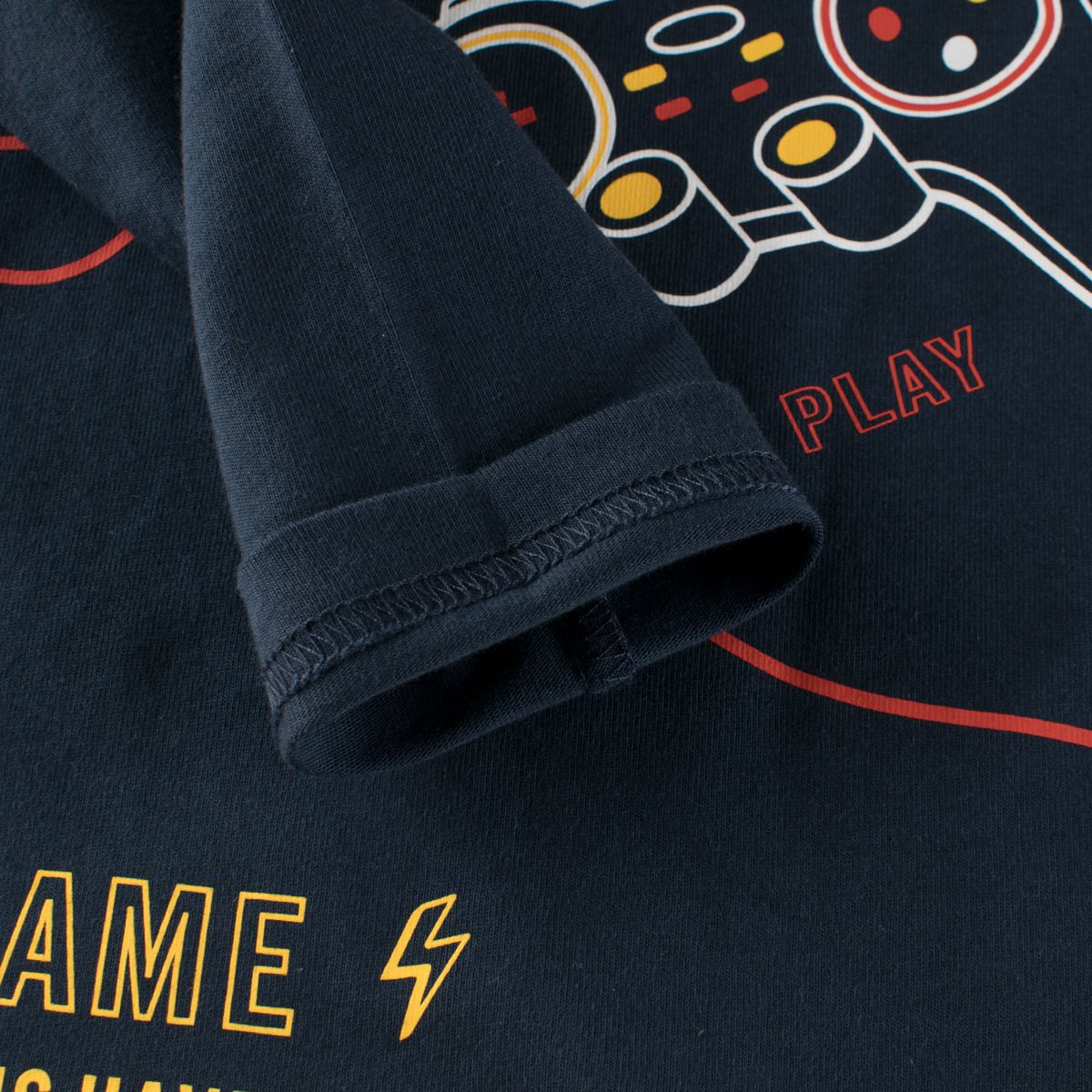 純棉圓領薄長袖上衣-遊戲手把-深藍色