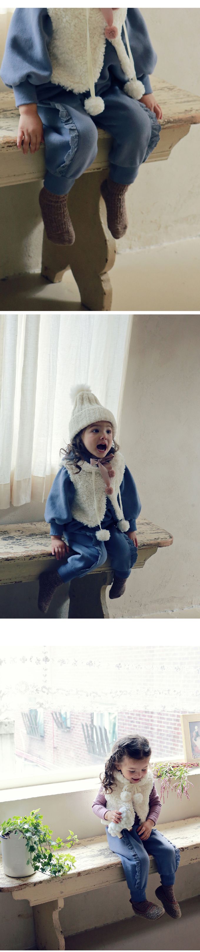 韓國 Puellaflo - 鬆緊腰蕾絲花點綴縮口長褲-霧藍