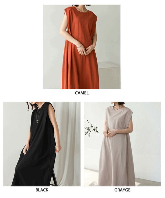 日本 Bab - 透氣嫘縈肩皺摺A字無袖洋裝-焦糖橘