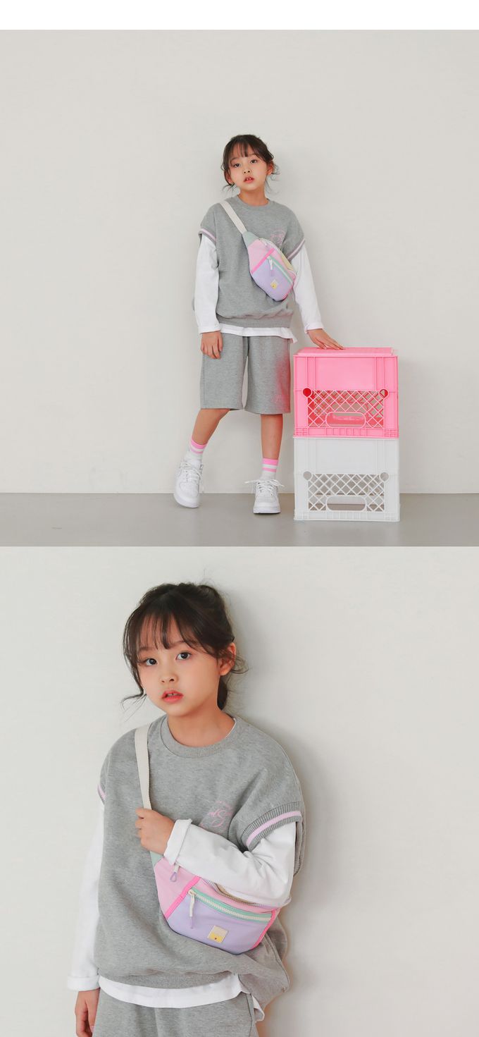 韓國 J KIDS - 甜美風格寬鬆背心短褲套裝-灰