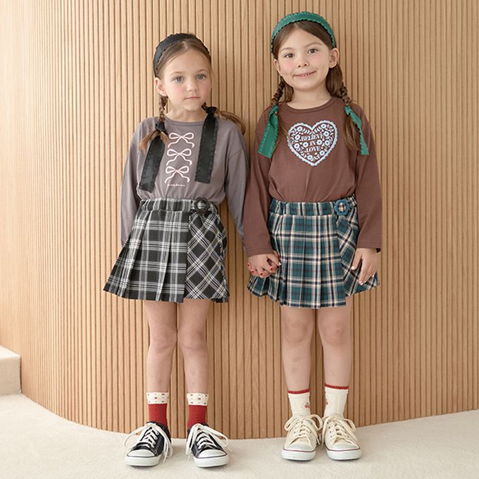 日本 Lycee mine - 純棉不易皺女孩印花長袖上衣-心型-咖啡