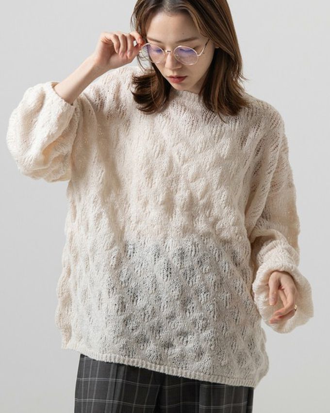 日本 gleam - 柔軟微透蓬鬆馬海毛針織上衣-米杏