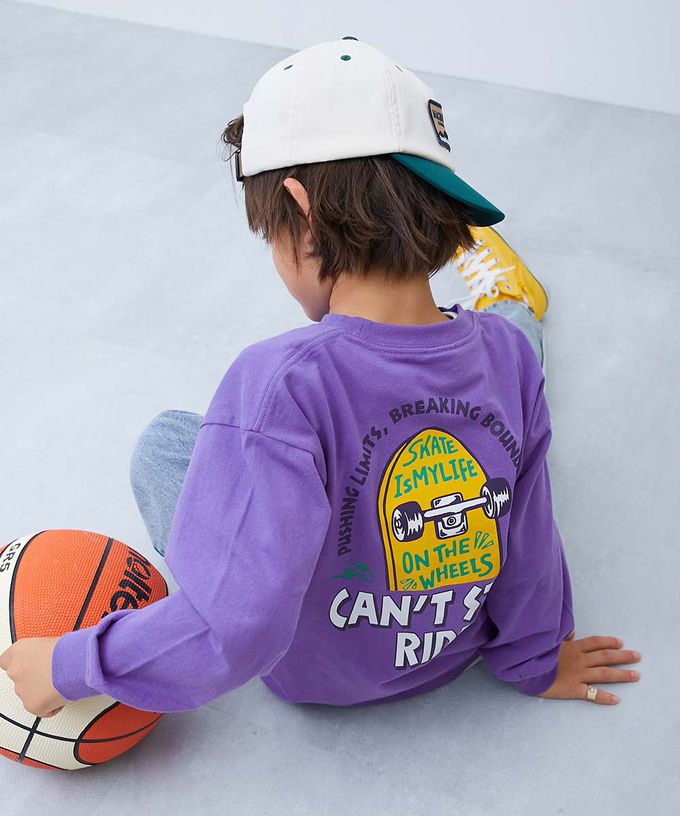 日本 devirock - 100%棉 定番印花寬版長袖上衣-國王牌-灰粉